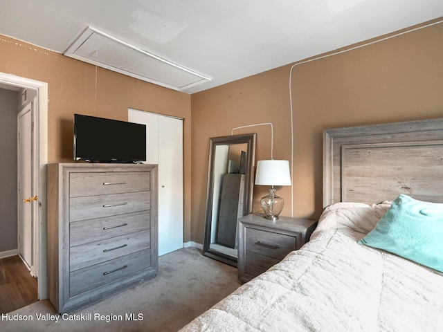 bedroom with a closet and carpet floors