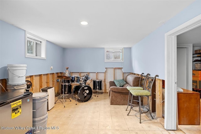 362 State Route 32 N, New Paltz, NY 12561 - living area featuring plenty of natural light, wainscoting, wood walls, tile patterned floors, and recessed lighting