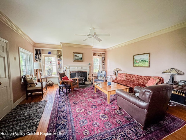 76 Smith Rd, Preston Hollow, NY 12469 - living room featuring wood finished floors, a ceiling fan, and crown molding