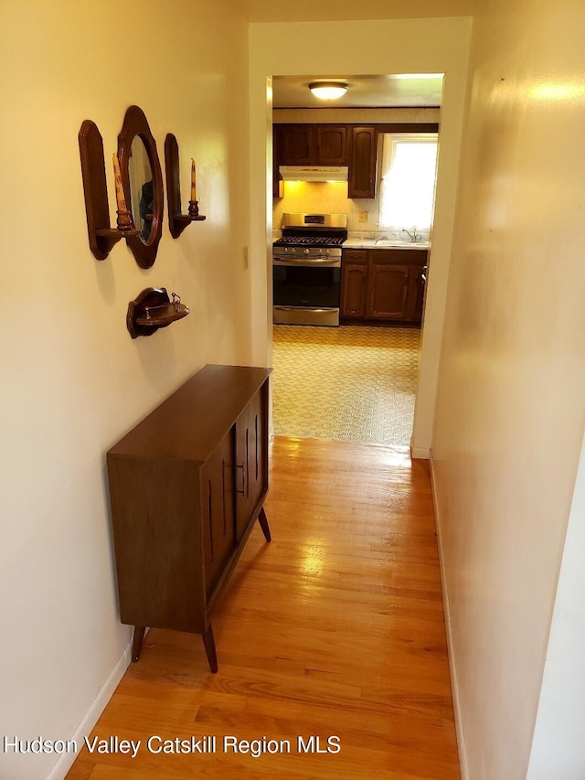 22 Katzman Rd, Ellenville, NY 12428 - corridor featuring light wood-type flooring, baseboards, and a sink