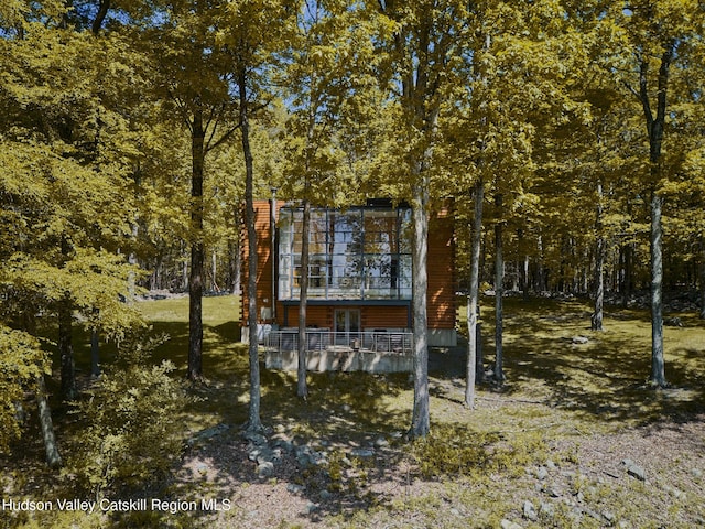 39 Hornbeck Ln, Accord, NY 12404 - back of house featuring a chimney and a forest view