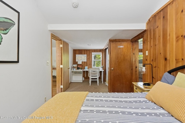 194 High Falls Rd, Saugerties, NY 12477 - bedroom with wooden walls and carpet flooring
