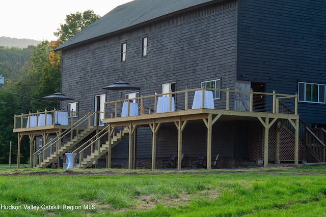 394 Macmore Rd, Roxbury, NY 12474 - back of house featuring stairs and a wooden deck