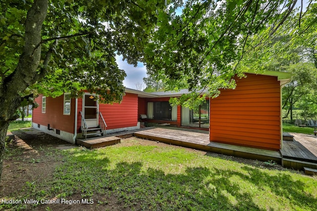 18 Maplewood Ave, Windham, NY 12496 - back of house with a deck, a yard, and entry steps