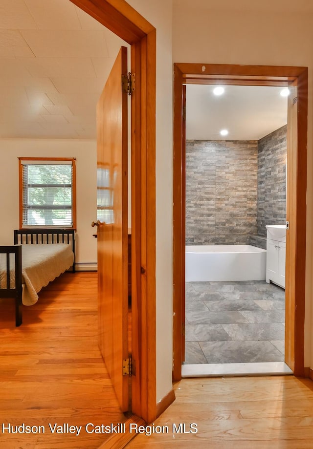 18 Maplewood Ave, Windham, NY 12496 - corridor with wood finished floors and a baseboard heating unit