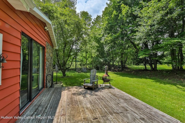 18 Maplewood Ave, Windham, NY 12496 - wooden deck featuring a yard and view of wooded area
