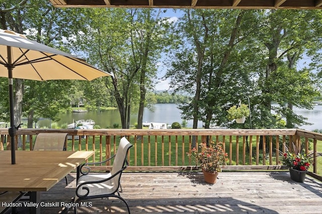1024 Lakeview Rd, Copake, NY 12516 - wooden deck featuring a water view and outdoor dining area