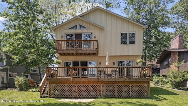 1024 Lakeview Rd, Copake, NY 12516 - rear view of property with a balcony, a yard, and a deck