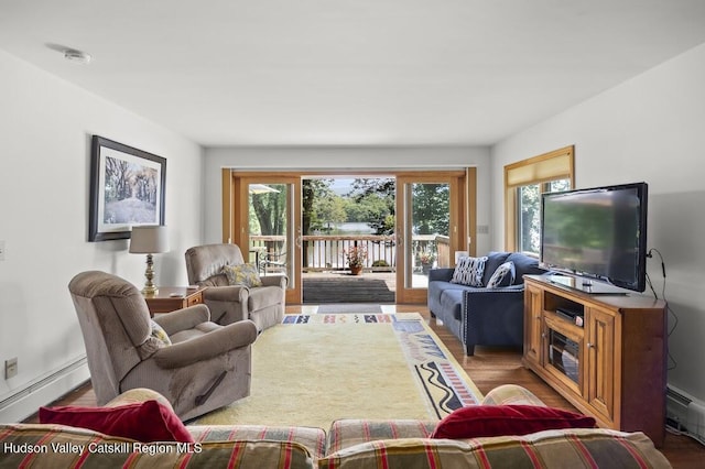 1024 Lakeview Rd, Copake, NY 12516 - living area featuring a baseboard radiator and wood finished floors
