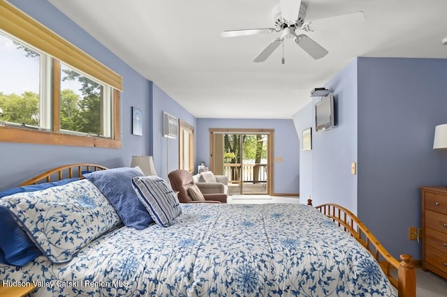 1024 Lakeview Rd, Copake, NY 12516 - bedroom featuring access to exterior, a ceiling fan, and carpet floors