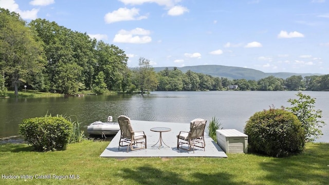 1024 Lakeview Rd, Copake, NY 12516 - dock area featuring a water and mountain view, a lawn, and a view of trees