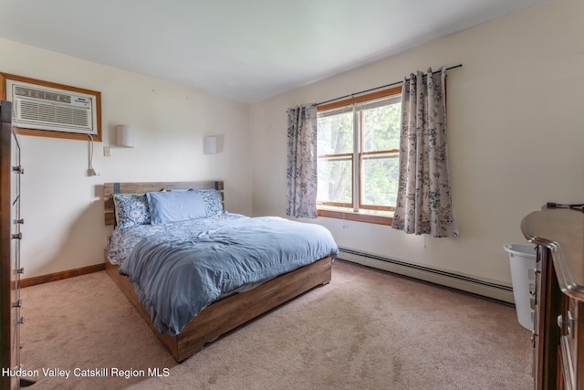16 Fording Place Rd, Lake Katrine, NY 12449 - bedroom with a wall mounted air conditioner, light colored carpet, and baseboard heating