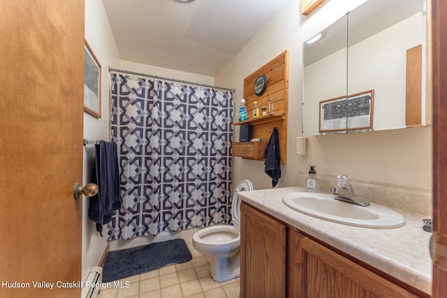 16 Fording Place Rd, Lake Katrine, NY 12449 - bathroom featuring baseboard heating, vanity, toilet, and tile patterned floors