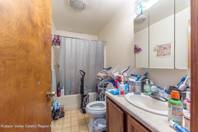 16 Fording Place Rd, Lake Katrine, NY 12449 - full bathroom with vanity, toilet, tile patterned floors, and shower / bath combo with shower curtain
