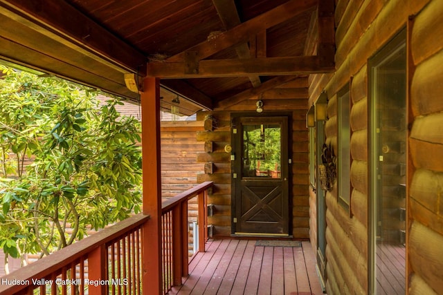 340 Lower Cady Rd, Old Chatham, NY 12136 - property entrance with log exterior