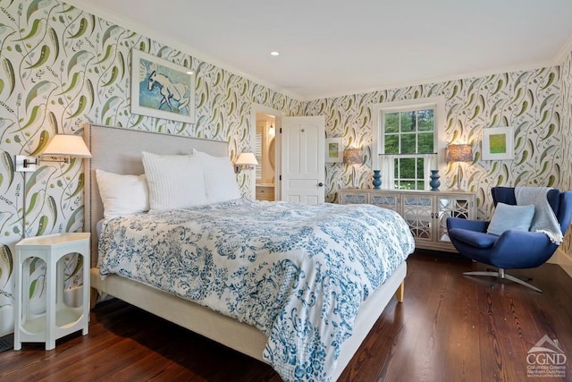 470 Harrington Dr, Austerlitz, NY 12017 - bedroom featuring wallpapered walls, crown molding, and wood finished floors