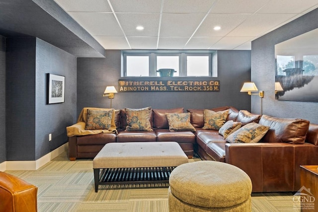 470 Harrington Dr, Austerlitz, NY 12017 - carpeted living area featuring recessed lighting, a paneled ceiling, and baseboards