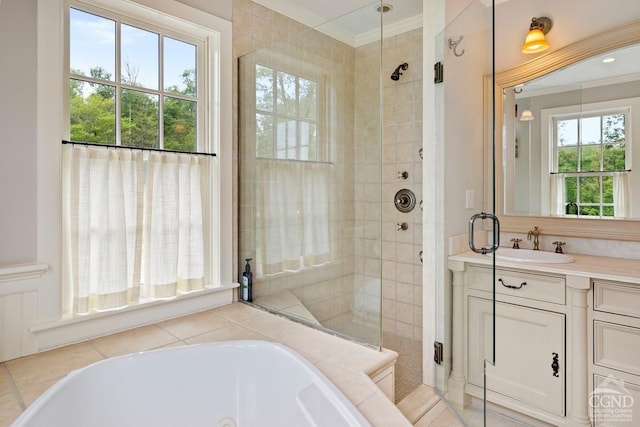 470 Harrington Dr, Austerlitz, NY 12017 - full bath with a stall shower, a bathtub, crown molding, and vanity
