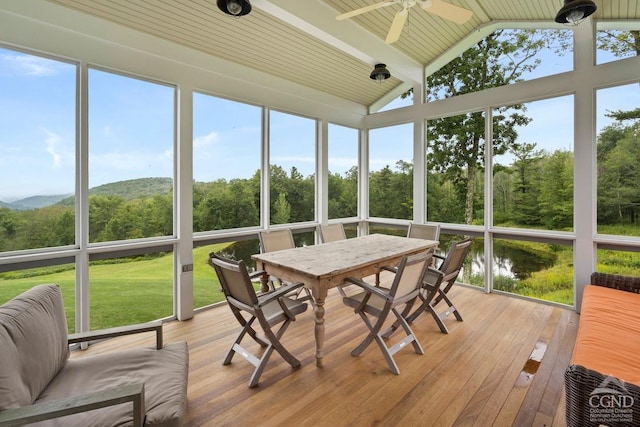 470 Harrington Dr, Austerlitz, NY 12017 - sunroom with ceiling fan, outdoor dining area, and a water view