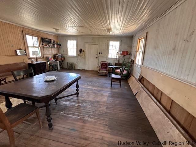 dining area with dark hardwood / wood-style floors and a healthy amount of sunlight