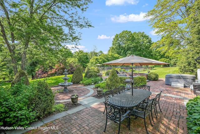125 Bedell Rd, Poughkeepsie Town, NY 12603 - view of patio / terrace featuring a hot tub and outdoor dining area