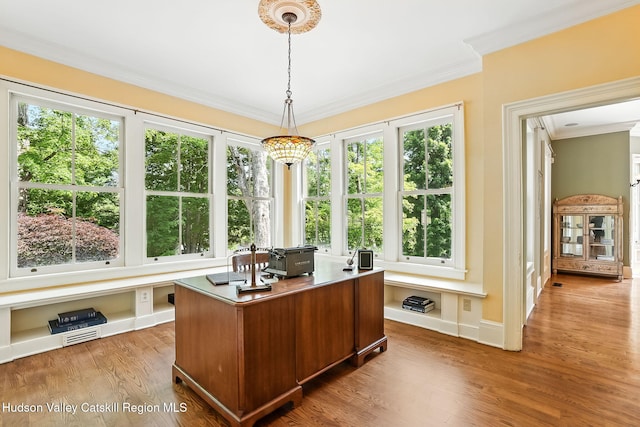 125 Bedell Rd, Poughkeepsie Town, NY 12603 - home office with ornamental molding and light wood-type flooring