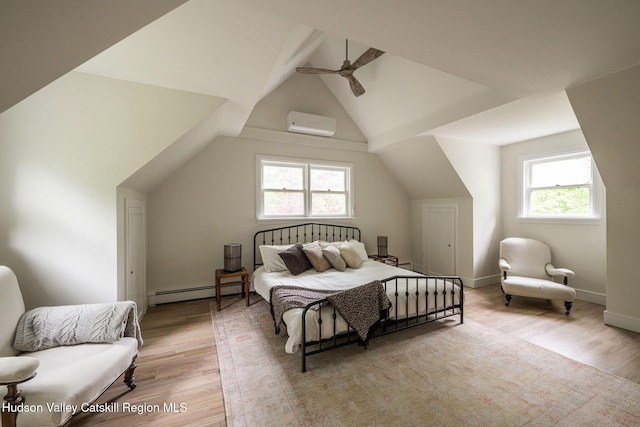 55 Ginger Rd, High Falls, NY 12440 - bedroom featuring light wood finished floors, multiple windows, baseboard heating, and lofted ceiling