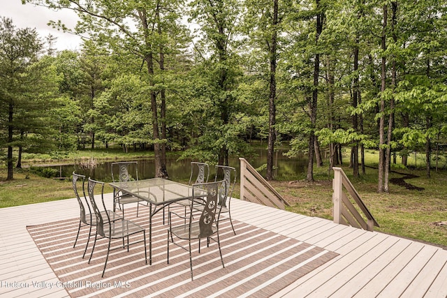 55 Ginger Rd, High Falls, NY 12440 - wooden deck featuring outdoor dining area and a water view