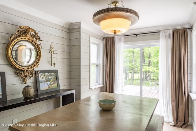 55 Ginger Rd, High Falls, NY 12440 - dining space featuring crown molding and wooden walls