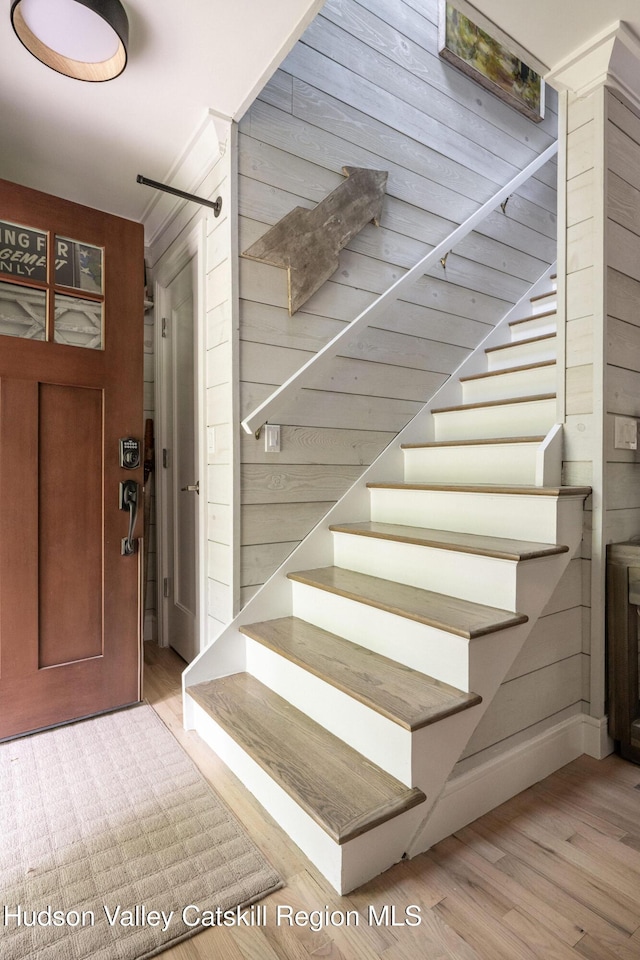 55 Ginger Rd, High Falls, NY 12440 - stairway featuring wood walls and wood finished floors