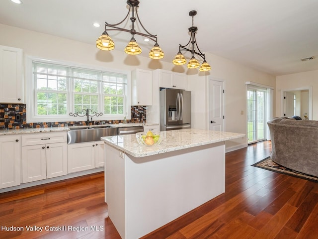 40 Bridle Path Ln, High Falls, NY 12440 - kitchen with appliances with stainless steel finishes, decorative backsplash, dark wood-style floors, open floor plan, and recessed lighting