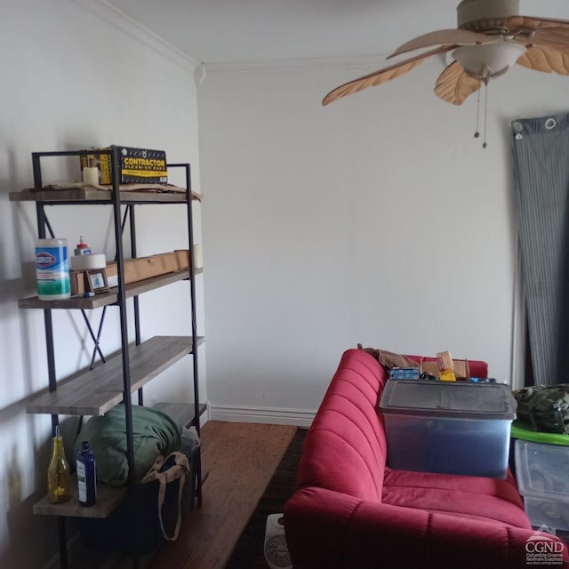 storage room with a ceiling fan