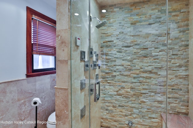 bathroom with toilet and walk in shower