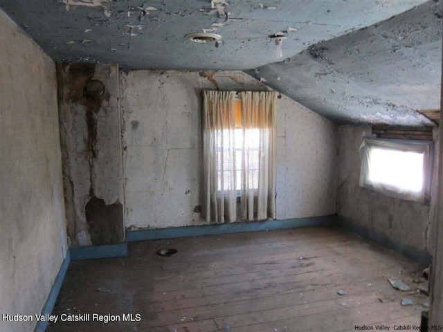 additional living space with hardwood / wood-style floors and lofted ceiling