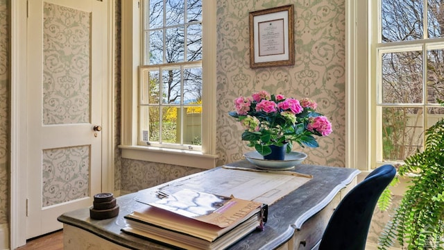 detailed view of wallpapered walls