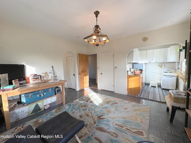 3766 US Route 9, Hudson, NY 12534 - dining space featuring arched walkways and a chandelier