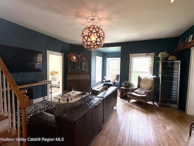 3766 US Route 9, Hudson, NY 12534 - living area featuring hardwood / wood-style floors, wine cooler, and stairs