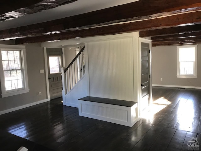 11293 Rte 32, Greenville, NY 12083 - mudroom featuring dark wood-style floors and beamed ceiling