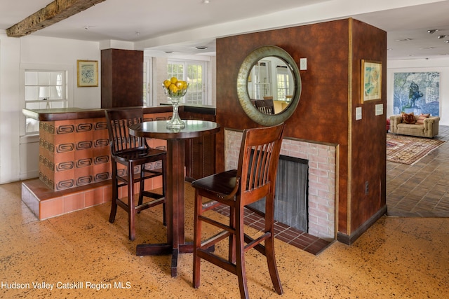 bar with a fireplace