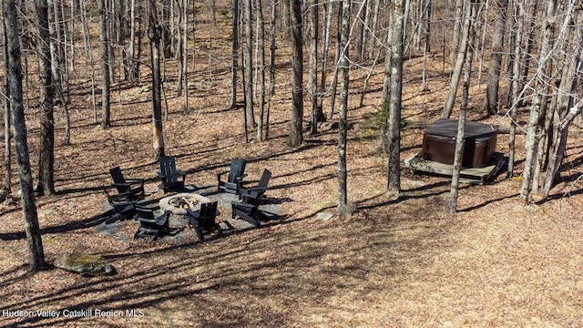 view of yard featuring a fire pit