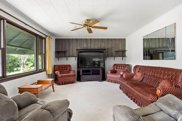 46 Fox Ln, Catskill, NY 12015 - carpeted living area featuring a ceiling fan and crown molding