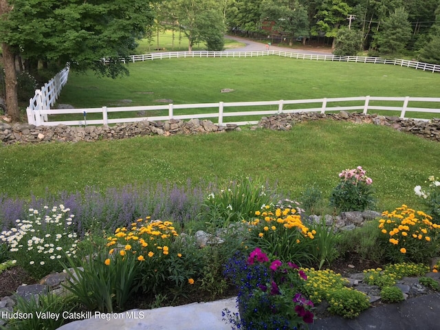 view of yard with a rural view and fence