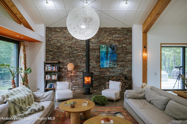 1199 W Highland Rd, Hobart, NY 13788 - living room featuring plenty of natural light and a wood stove
