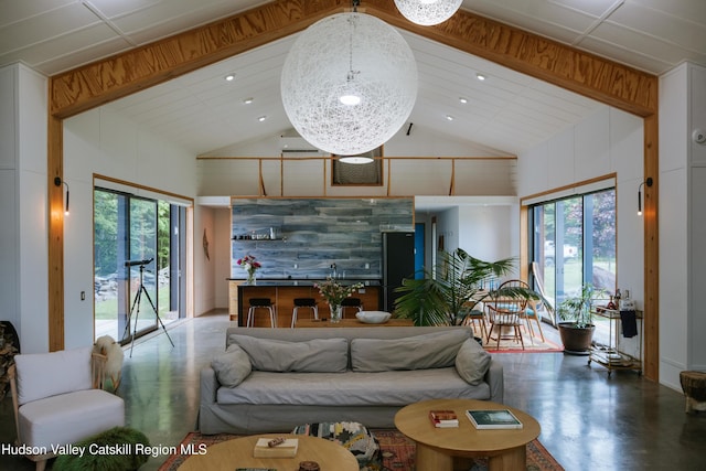 1199 W Highland Rd, Hobart, NY 13788 - living room featuring high vaulted ceiling and recessed lighting
