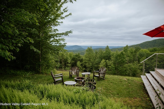1199 W Highland Rd, Hobart, NY 13788 - view of yard featuring an outdoor fire pit and a mountain view