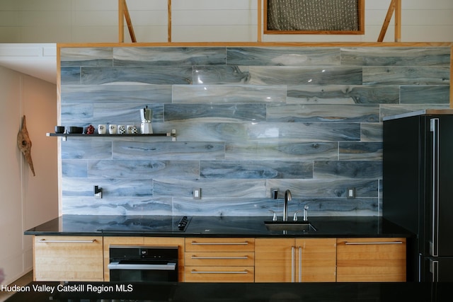 1199 W Highland Rd, Hobart, NY 13788 - indoor wet bar featuring black appliances and decorative backsplash