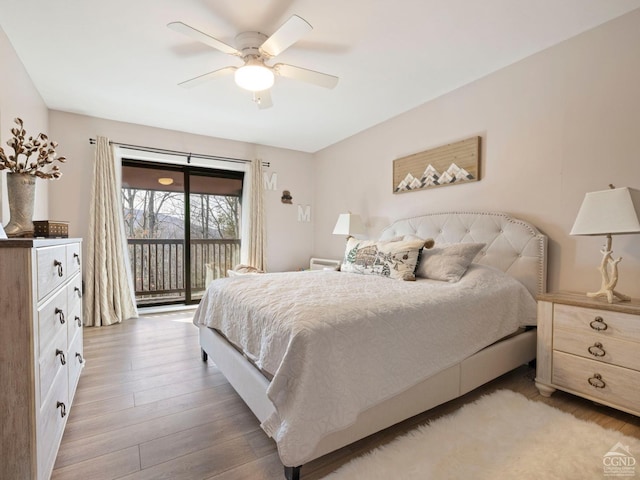 23 Townhouse Ln Unit D 1, Windham, NY 12496 - bedroom featuring access to outside, light wood-type flooring, and a ceiling fan