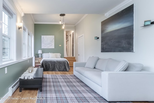 65 Lamb Ave, Saugerties, NY 12477 - bedroom with wood finished floors, crown molding, and a baseboard heating unit