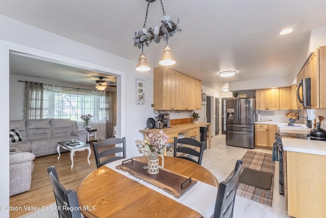 65 Lamb Ave, Saugerties, NY 12477 - dining space with a ceiling fan and wine cooler