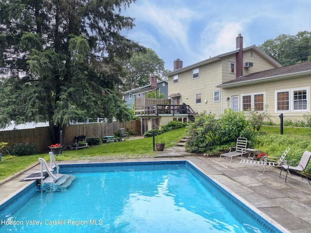 65 Lamb Ave, Saugerties, NY 12477 - view of swimming pool with a wooden deck, a patio area, and stairs